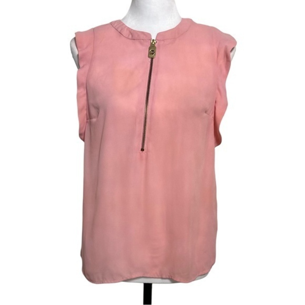 Michael Kors Ruffle‎ Shoulder Half Zip Blouse Pink Womens Small